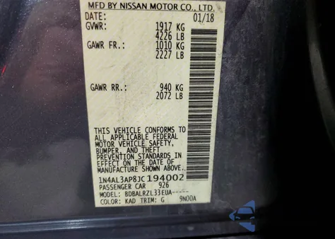 2018 Nissan Altima 2.5 from USA, damaged, VIN 1N4AL3AP8JC194002